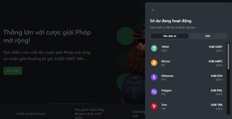 Hướng dẫn nạp tiền qua Crypto cực dễ, cực nhanh tại Sportsbet 6 Chọn loại tiền phù hợp