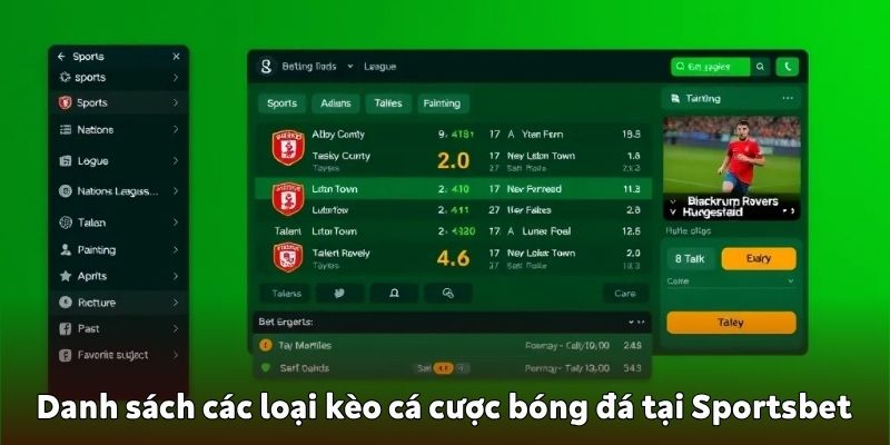 Danh sách các loại kèo cá cược bóng đá tại Sportsbet